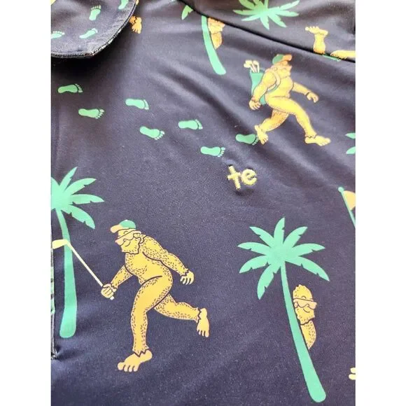 Tipsy Elves Sasquatch Bigfoot Golf Shirt Performance Large Blue Palm Tree - Picture 5 of 7